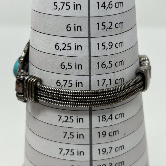 Faux Blue Turquoise Oval Cabochon Filigree Bracelet Layered Silver Tone Chain 7" - Picture 7 of 7